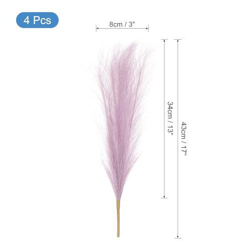 uxcell 4pcs Faux Pampas Grass 17 Inch 6 Stem Artificial Fake Dried Pampas Grass Decor for Floor Vase Filler, Wedding Decoration, Home Decoration, Light Purple - color: Light Purple