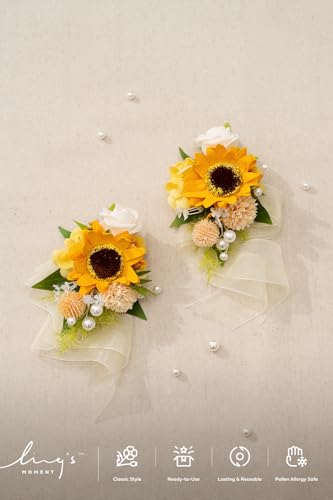 Ling's moment 2pcs Prom Wrist/Shoulder Corsage Artificial Flower, Girl/Mother Homecoming/Wedding Corsage Wristlet Décor, etc. Sunflower Yellow - color: Sun-sunflower & Yellow