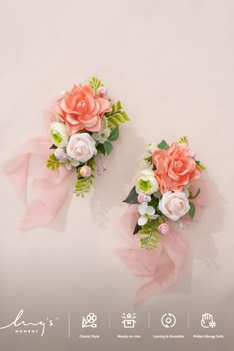 Ling's moment 2pcs Prom Wrist/Shoulder Corsage Artificial Flower, Girl/Mother Homecoming/Wedding Corsage Wristlet Décor, etc. Blush Green Pink - color: Pk-blush Green & Pink