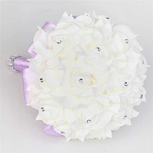 Yoanshop Wedding Bouquets for Brides or Bridesmaids Crystal Silk Roses Bridal Bridesmaid Wedding Hand Bouquet Artificial Fake Flowers (Light Purple) - color: Light Purple