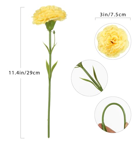 IPOPU Yellow Carnations Artificial Flowers 10PCS Small Faux Flowers 11.4" Fake Carnations Silk Flowers for Home Decor Indoor Easter Decorations Floral Arrangement (Yellow) - color: Yellow