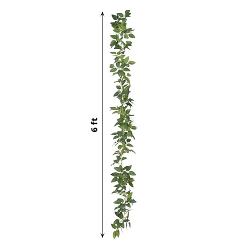 Efavormart 6ft Real Touch Artificial Green Rose Leaf Garland, Flexible Hanging Greenery Vine for Professional Wedding Staging, Banister Decor and Luxury Home Accents - color: Type13