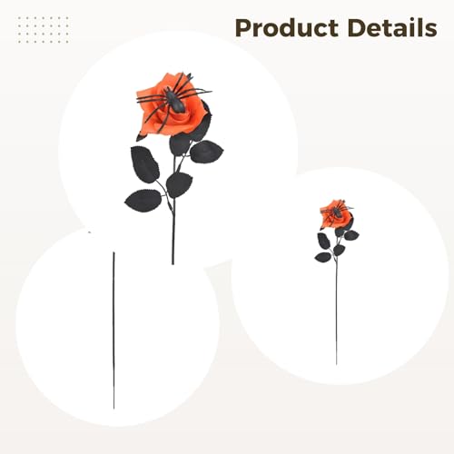Halloween Artificial Flowers, 15 Pcs, Rose and Spider Design, Bendable Stems, Silk Orange Black Decor for Parties,