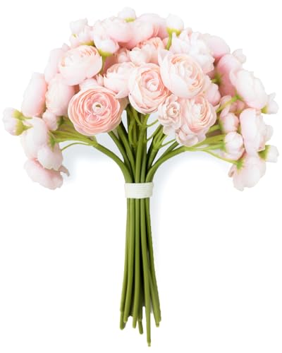 Ranunculus Artificial Flowers 18pcs, Faux Silk Mini Ranunculus Bulk Fake Wedding Filler Flowers for DIY Bouquets Centerpieces Bridal Shower Decorations Arrangements, Blush Pink - color: Blush Pink