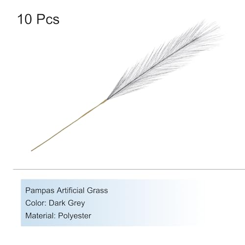 MECCANIXITY 10Pcs Faux Pampas Grass,21"/55cm Fluffy Fake Pampas Grass Decor Tall Artificial Pampas Grass for Living Room Party Wall Vase Wedding Decoration,Dark Grey - color: Dark Grey