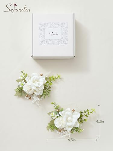 Serwalin 2 PCS Wrist Corsage,Ivory White 6-7 Inch Corsages for Wedding,Prom Ceremony Anniversary - color: Ivory White, size: Corsage-2pcs