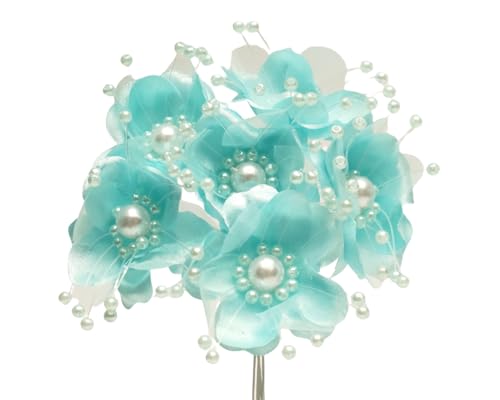 72PC Artificial Silk Pearl Spray Craft Flower for Home Craft Decor DIY Wedding Bridal Veil Headband Dress Cake Topper Embellishment Scrapbook Favor Corsage Floral Bouquet Arrangement (Aqua) - color: Aqua
