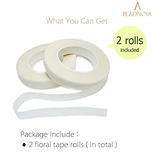BEADNOVA Floral Tape 1/2inch White Flower Tape for Bouquets Floral Arranging Stem Wrap Craft (White 2roll, Total 60yards) - color: White