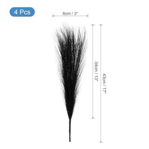 uxcell 4pcs Faux Pampas Grass 17 Inch 6 Stem Artificial Fake Dried Pampas Grass Decor for Floor Vase Filler, Wedding Decoration, Home Decoration, Black - color: Black
