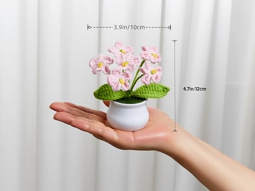Crochet Flowers Cute Light Pink Handmade Knitted Potted Flower Gifts for Women Teacher Coworkers Birthday Anniversary Valentines Decorationsfor Car Dashboard Home Room Office Desk Plants Decor - color: Light Pink