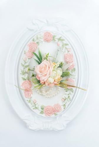 2 Pcs Wrist Corsage and Boutonniere Set, Blush Pink Corsage for Wedding, Boutonniere for Men Artificial Rose Flower Wristlet Bracelet Prom Ceremony Anniversary Accessories Decor Suit - color: Blush Pink