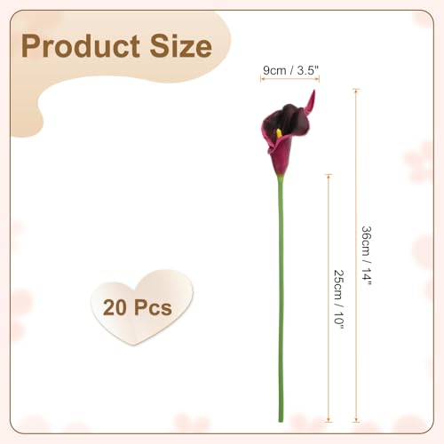 HARFINGTON 20pcs Artificial Calla Lily Fake Silk Flowers Bouquet Real Touch for Home Garden Wedding Party Decoration, Burgundy - color: Burgundy