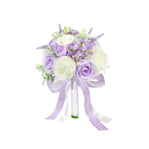 Bridesmaid Bouquets for Wedding 1 Pack - 9 Inch Artificial Flowers Bouquets for Ceremony Anniversary Centerpieces Decorations - Dusty Purple - color: Dusty Purple, size: Set of 1 Bridesmaid Bouquets