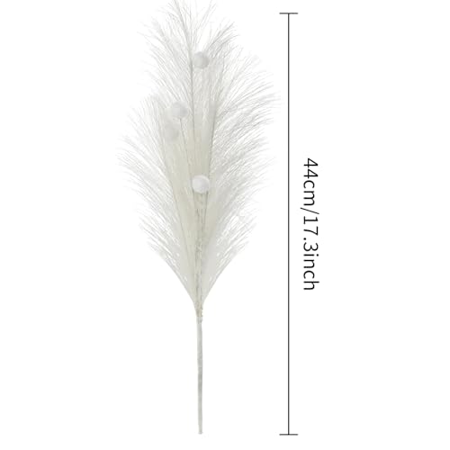 Christmas Tree Picks Decorations Set of 4 Sequins Ball Sprays 17" Artificial Furry Reed Grass Stems Fluffy Pampas Branches Feather Tails for Vase Fillers Flower Arrangements Tree Topper (White) - color: White