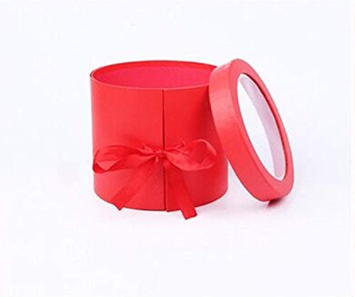 BBJ WRAPS Flower Box with Lid for Arrangements, Double Layers Rotating Drawer Luxury Round Flower Bouquet Gift Boxes Packaging, 1 Set, 7.5"(D) x 6.5"(H) (Red) - color: Red Round