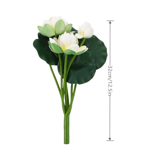 2Pcs Artificial Lotus Flower Decor, 12.5inch 7 Head Water Lilies, Outdoor Pond Plants, Silk Artificial Flower Lotus, Household Living Room and Dining Table Decoration (White) - color: White