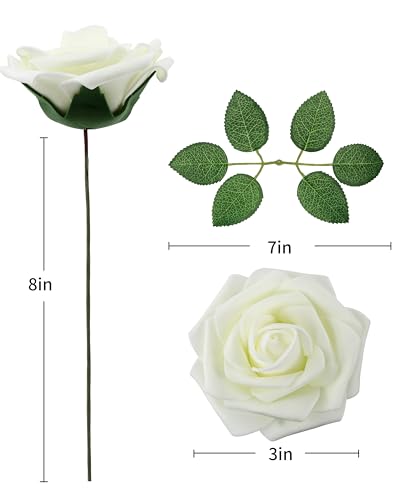 DuHouse 50Pcs Artificial Roses Flowers Fake Roses with Stems Real Touch Foam Flowers for DIY Wedding Bouquet Party Centerpiece Floral Arrangement Party Home Decor(Ivory White) - color: Ivory White, size: 50pcs