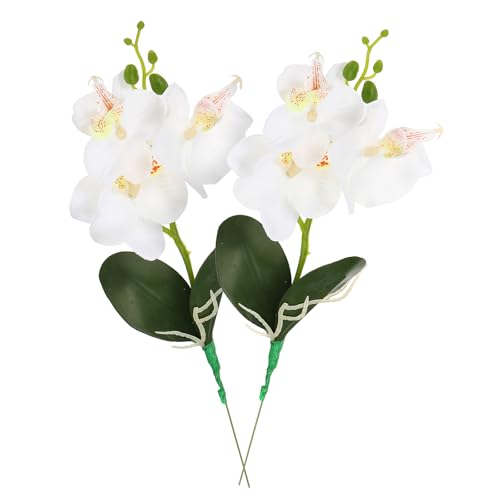 uxcell 2 Pcs Artificial Phalaenopsis Fake Flowers, 13 Inch Real Touch Artificial Floral Fake Bouquet for Wedding Bride Shower Gift Home Decor DIY Crafts, White - color: White, size: 13 Inch