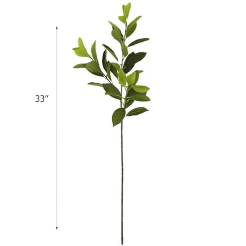 3Pcs Artificial Lucky Greenery Stem 33In Fake Lemon Leaves Tree Branches for Home Dining Table Kitchen Decor