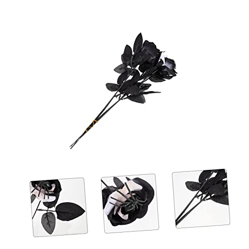 PRETYZOOM 5Pcs Halloween Artificial Rose Decorations with Spooky Spider Accent Black and White Polyester Flowers for Indoor Party Haunted House Store Atmosphere Setup