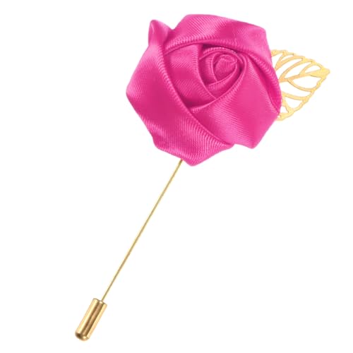 M METERXITY 1-Pack Flower Lapel Pins for Men, Golden Leaf Rose Boutonnieres Pin Groom Boutonnieres for Wedding/Dance/Party, Men Lapel Pins for Suits Satin Flower Corsage [Rose Red] - color: Rose Red