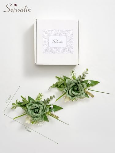 Serwalin 2 Pcs Wrist Corsage, 6-7 Inch Green Corsage for Wedding, Bridesmaid Mother Grandmother, Artificial Flowers for Prom Ceremony Anniversary - color: Green, size: Corsage-2pcs