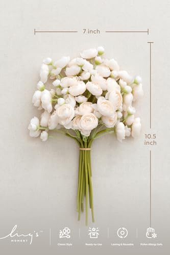 Ling's moment Ranunculus Artificial Flower, Faux Silk Mini Ranunculus Flowers for DIY Bouquet, Bulk Fake Wedding Filler Flowers for Centerpieces Arrangements Bridal Shower Decorations, Cream - color: Wht-cream