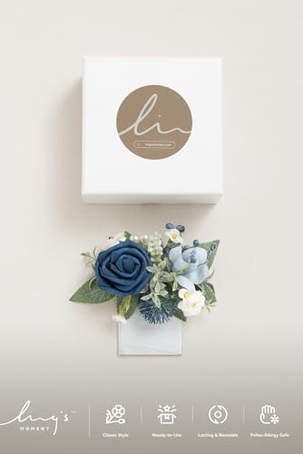 Ling's moment Pocket Boutonniere Single, Boutonniere for Men Groom for Wedding, Prom, Homecoming, Anniversary, Graduation, etc.Dusty Blue Navy, 6" W x 5" H - color: Blu-dusty Blue & Navy, size: 6" W x 5" H