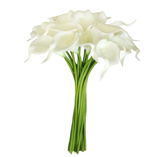 18pcs Real Touch Artificial Calla Lily Flowers for Decoration, Outdoor Wedding Bouquets, Lifelike Faux Flowers for Home, Garden, Party, and Event Decor (White) - color: White