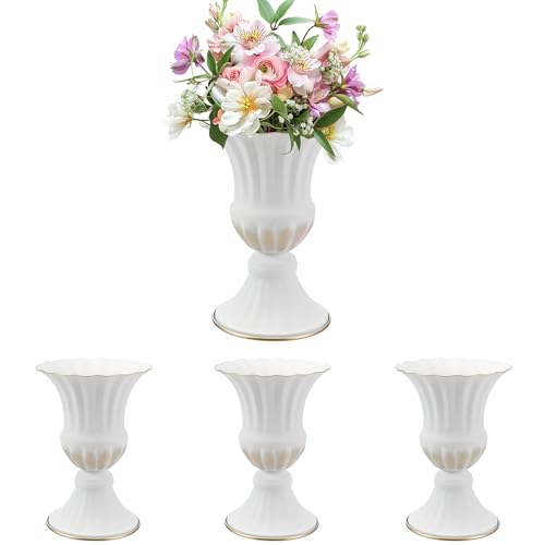 MCMCNCUIU White Vases for Centerpieces Set of 4, Urn Vases for Flowers, Vintage Pedestal Vase for Wedding Centerpieces, Metal Trumpet Vase for Wedding Table, Party, Home, Anniversary Decoration - color: White, size: Tall Urn-4Pcs