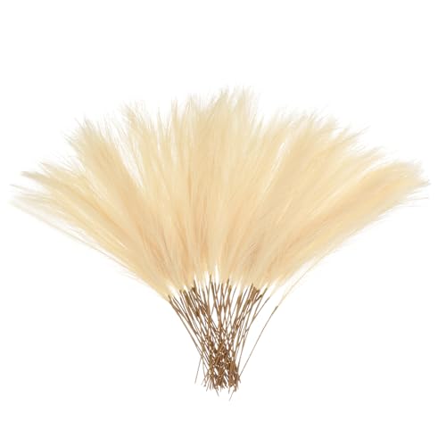 uxcell 50 Pcs Faux Pampas Grass 52cm/20.5" Artificial Fake Dried Pampas Grass Decor with Stem for Floor Vase Filler, Wedding Decoration, Home Decoration, Beige - color: Beige