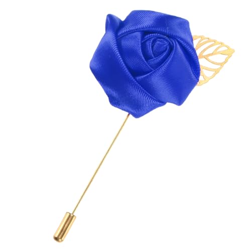 M METERXITY 1-Pack Flower Lapel Pins for Men, Golden Leaf Rose Boutonnieres Pin Groom Boutonnieres for Wedding/Dance/Party, Men Lapel Pins for Suits Satin Flower Corsage [Sapphire Blue] - color: Sapphire Blue
