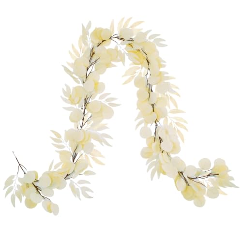 GREENTIME 1 Pack 6.5Ft Fake Champagne Greenery Garlands Eucalyptus Willow Garland for Rustic Wedding Arch Swag Doorways Table Runner Staircase Fireplace Chair Home Party Decoration - color: Champ-1