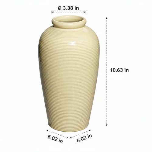 Beige Ceramic Vase for Home Decor - 11 Inch Tall Boho Vases for Flower, Modern Textured Vase for Centerpieces, Pampas Grass, Living Room, Kitchen, Fireplace, Entryway Decor - color: Beige