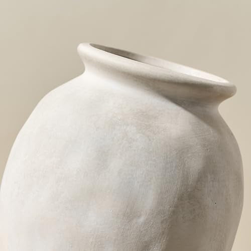 5.94" Ceramic Vase for Home Decor, Decorative Terracotta Farmhouse Rustic Vases for Living Room Kitchen Bedroom Bathroom Entryway Mantel Table, Pottery Vases for Pampas Grass Fresh Dried Flowers - color: Off-white- 5.94"