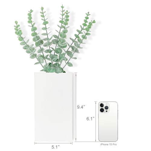Dahey 2 Pack Wood Wall Planter Vase with Artificial Eucalyptus Farmhouse Wall Hanging Decor Pocket Planter for Indoor Fake Plants Greenery Flowers Living Room Bedroom Kitchen Home Decoration, White - color: White