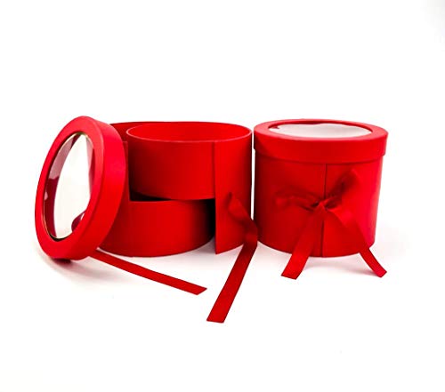 UNIKPACKAGING Premium Quality Round Flower Box, 2 TIER, Size 7.8 dia. x 7 inch, for Luxury Style Flower Arrangements (Red) - color: Red
