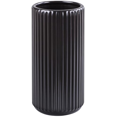 Black Ceramic Flower Vase for Pampas Grass, 8 inch Small Decorative Centerpiece Ribbed Vase for Dining Table, Office Desktop, Shelf Bookshelf, Mantel, Entryway, Bathroom, Countertop, Farmhouse, Gift - color: Ceramic Black, size: 8 inch
