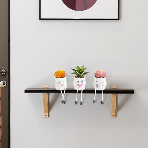 3 Pcs Cute Fake Plant Mini Potted Succulents with Hanging Leg White Pot Creative Artificial Succulent Plants in Funny Pot Faux Succulents for Home Office Shelf Desk Decor and Gift Choice - color: 3set-white