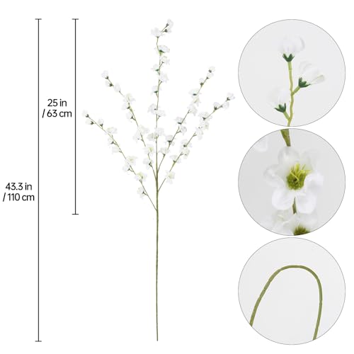 43.3in White Delphinium Artificial Flowers 5pcs Faux Snapdragon Flowers Long Stem Silk Flowers for Vase Table Centerpiece Home Wedding Party Garden Decoration(White) - color: White