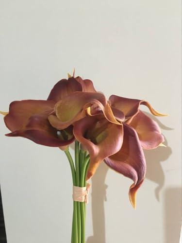 20Pcs 2.1 Inch Coffee Calla Lily Artificial Flowers Faux Calla Lily Fake Flowers Bulk Real Touch Latex Calla Lilies Flowers for Home Wedding Party Plant Decoration Table Centerpieces - color: Coffee