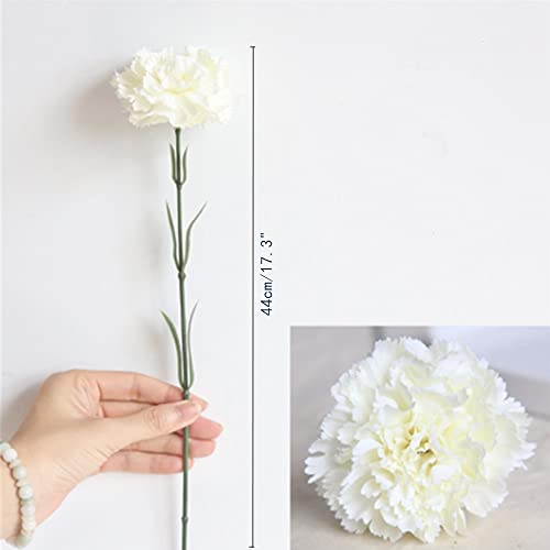 OUKEYI 18inch Artificial Flowers 10pcs Carnations Flowers Silk Hydrangea Bridal Wedding Bouquet for Home Garden Party Office Coffee House Decorations (White) - color: White