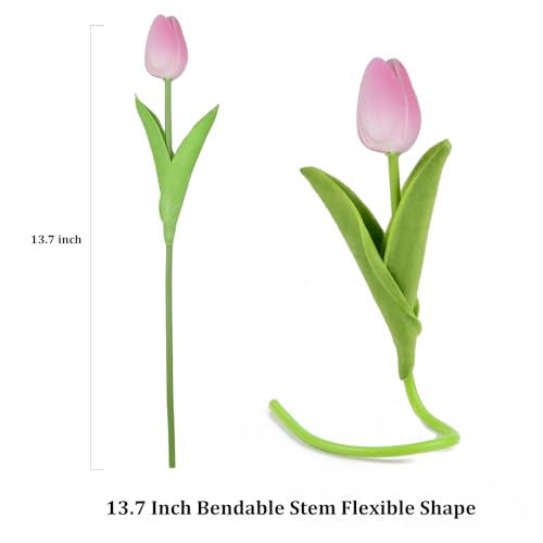 Artificial Tulips Bridal Wedding Festival Decor Bouquet Real Touch PU Flower Bouquet Pack of 20 (Pink) - color: Pink