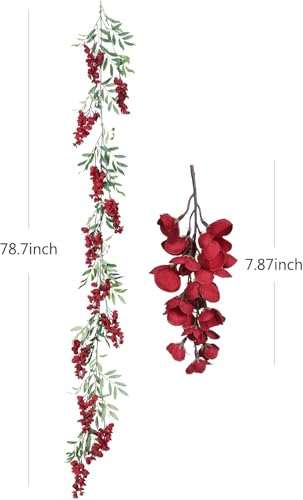 Duovlo 4Pcs 6.6Ft/Piece Imitation Silk Wisteria Garland Hanging Flower Vine for Home Outdoor Garden Ceremony Wedding Arch Floral Decor (Red) - color: Red