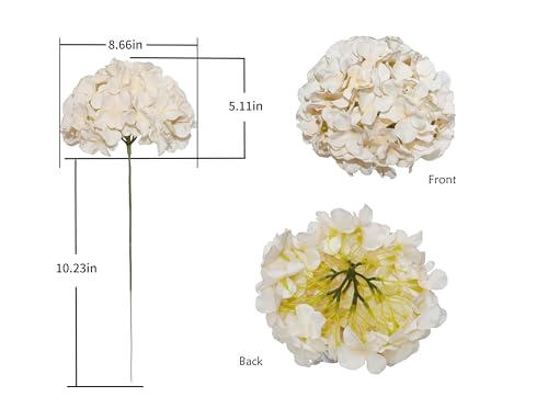 DuHouse Hydrangea Silk Flowers Large Artificial Flowers with Stem Fake Champagne Flower Heads for Wedding Centerpiece Home Decor Pack of 6 - color: Champagne