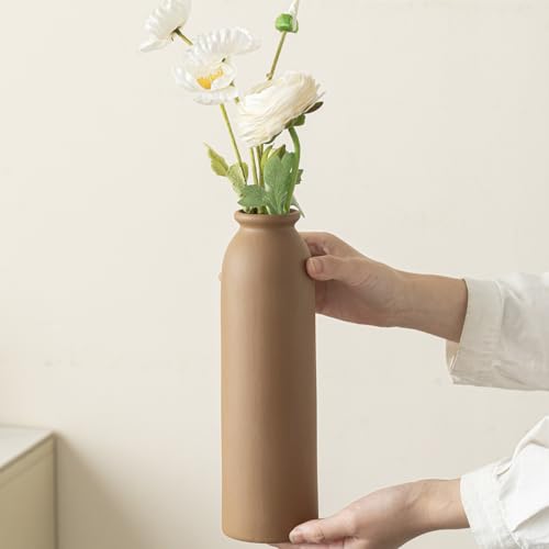 10.4 inches Tall Decorative Ceramic Vase Set, 3 Pieces, Nordic Modern Boho Style, White, Modern Farmhouse for Home Decor (Coffee Mix) - color: Standard Coffee Mix