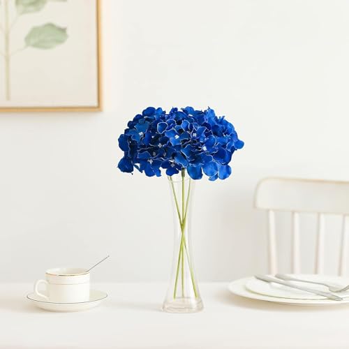 Fake Blue Hydrangea Artificial Flowers - Faux Silk Hydrangeas Flowers Heads with Stems Real Touch for Home Wedding Party Table Decor(Royal Blue,Pack of 10) - color: Royal Blue