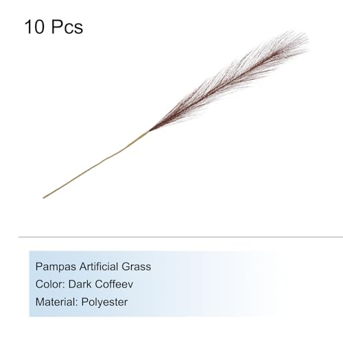 MECCANIXITY 10Pcs Faux Pampas Grass,21"/55cm Fluffy Fake Pampas Grass Decor Tall Artificial Pampas Grass for Living Room Party Wall Vase Wedding Decoration,Dark Coffee - color: Dark Coffee