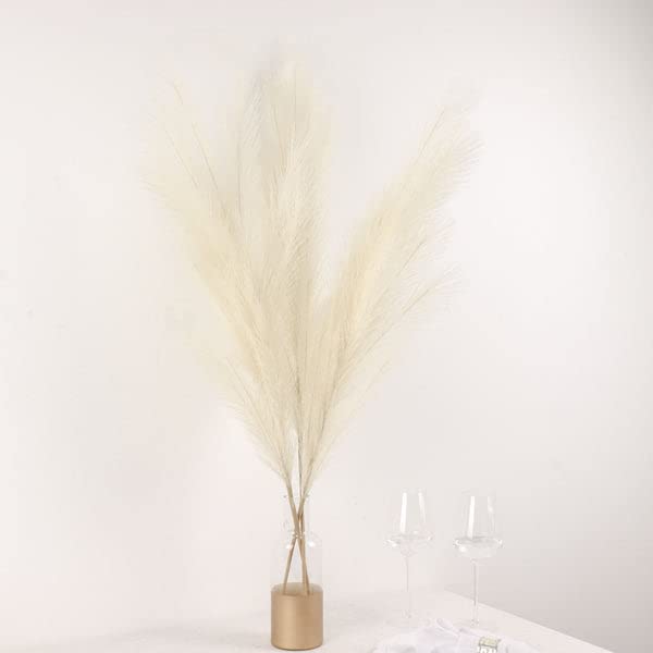 Tableclothsfactory 3 Stems | 44" Cream Artificial Pampas Grass Plant Sprays, Faux Branches Vase Flower Arrangement - color: Cream