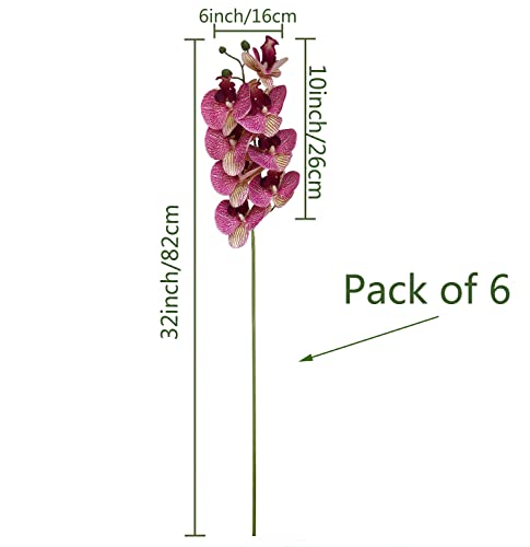 FagusHome 32 Inch Artificial Phalaenopsis Flowers 6 Pcs Artificial Orchid Flowers Stem Plants for Home Décor (Purple Dapple) - color: Purple Dapple